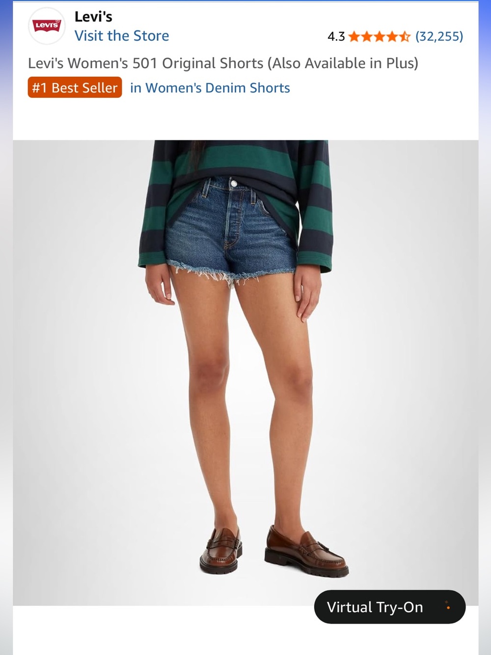 Levi's Blue Denim Frayed Cutoff Shorts